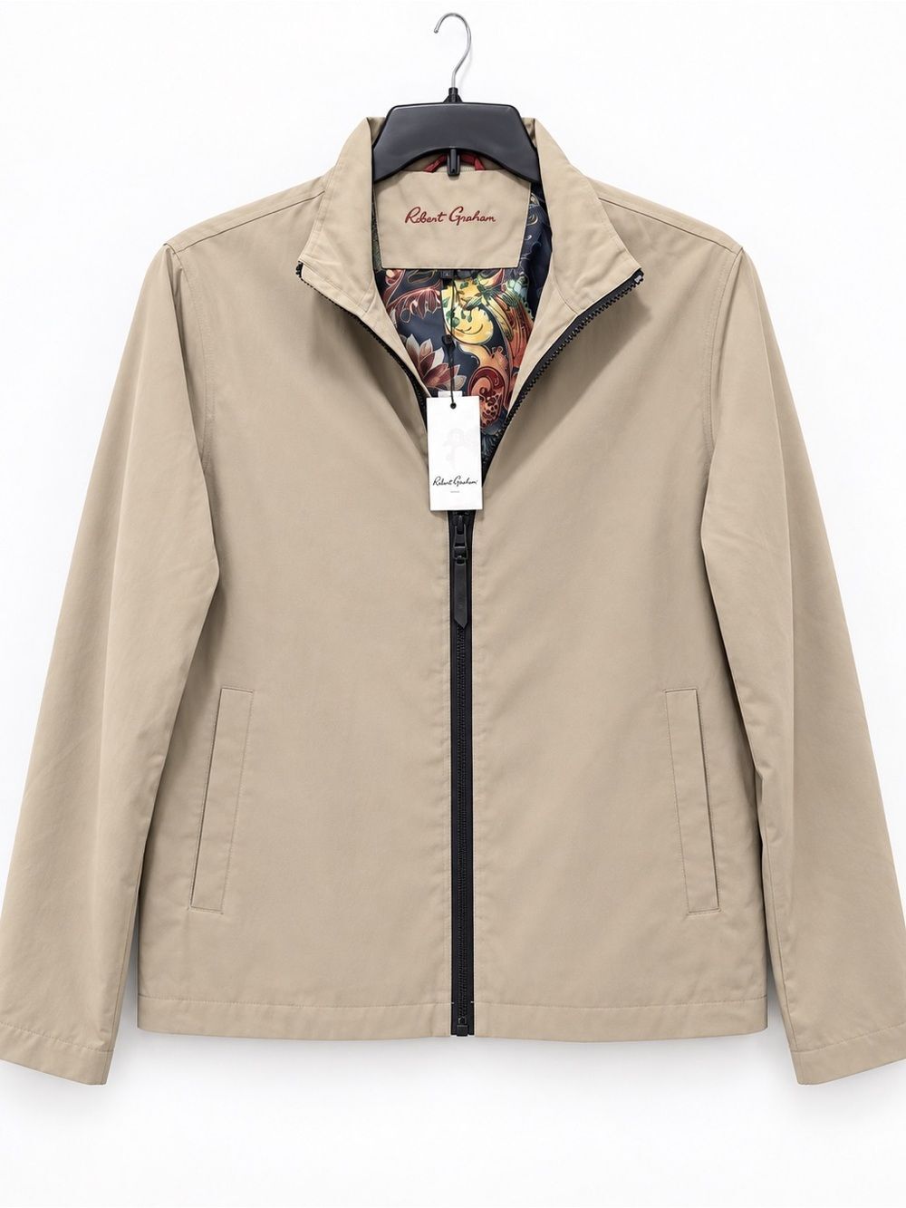 Robert Graham Men’s Tan Lightweight Zip Jacket Printed Lining NWT